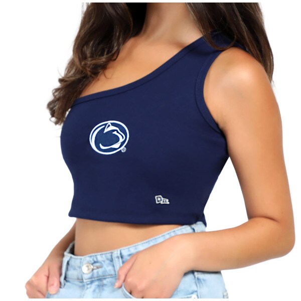 model wearing women's navy senior top with Penn State Athletic Logo